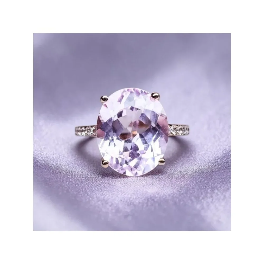 10K Rose Gold Large 5.6CT Pink Sapphire Ring - Size 6 -Pave Wedding Band -3.2g - Picture 15 of 15